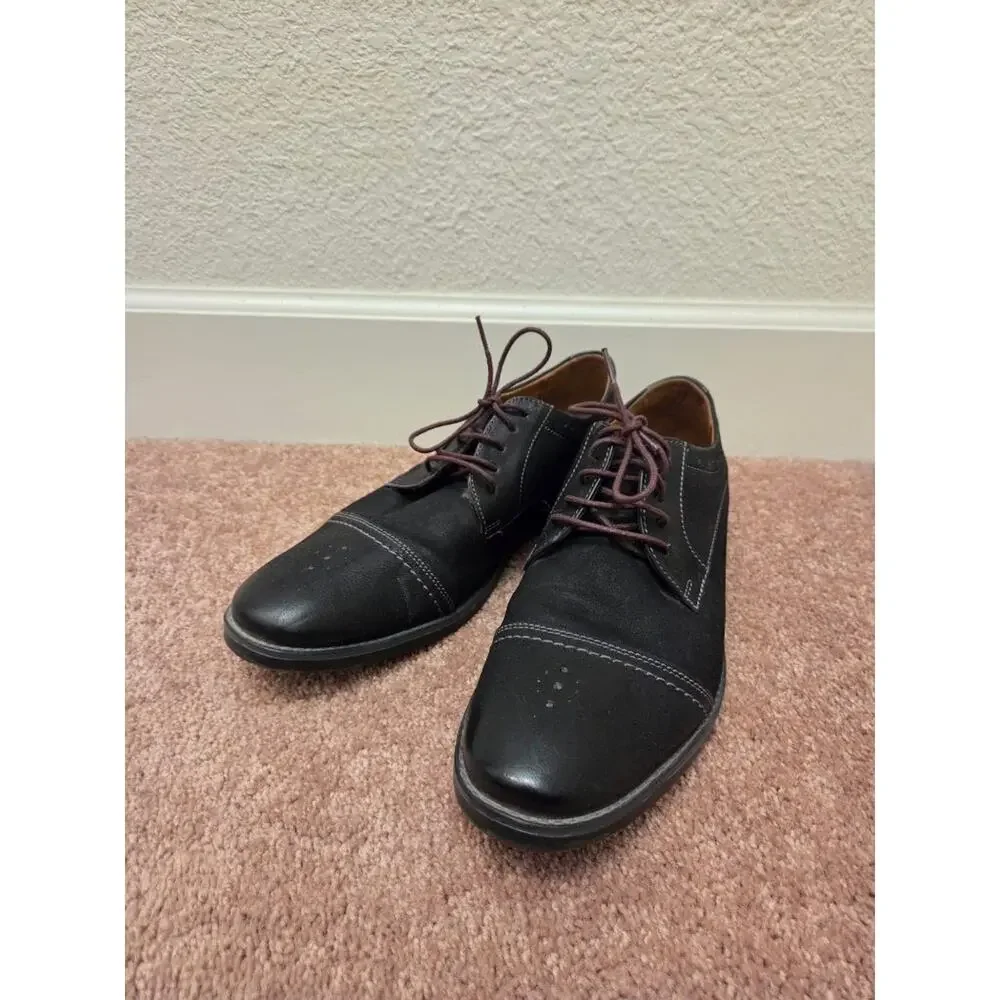 Clarks Collection Mens 12 Black Leather Cap Toe Oxford Dress Shoes Soft Cushion